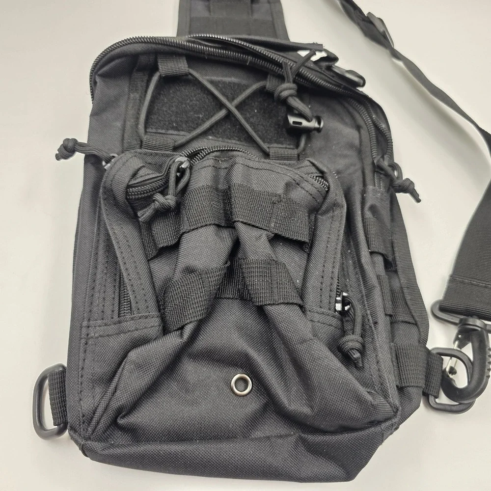 Black Tactical Sling Bag MOLLE Messenger Shoulder Pack Utility EDC Gear